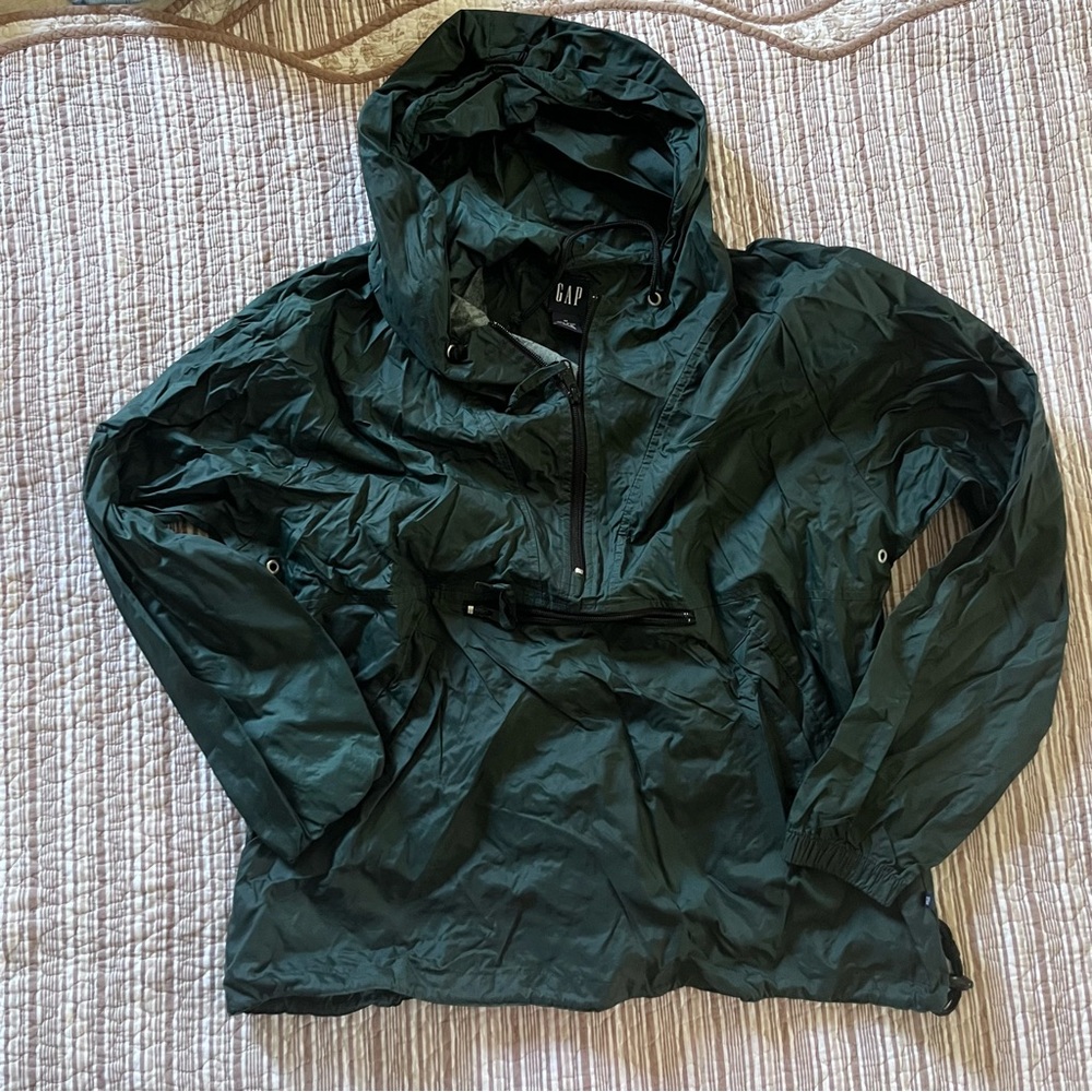 Vintage GAP Dark Green Windbreaker Pullover Hooded Jacket